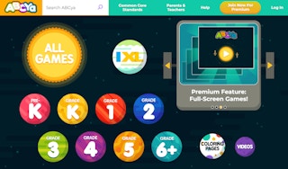 ABCYA kids learning website home screen screenshot