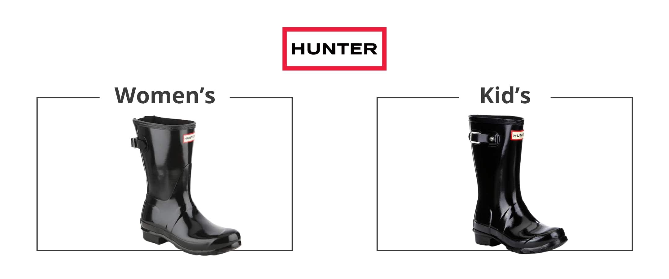 A comparison of a kid's and women's Hunter shoe