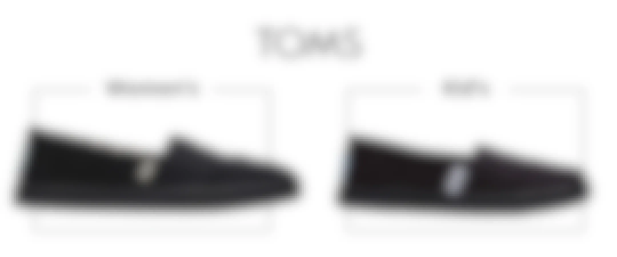 A comparison of a kid's and women's Toms shoe