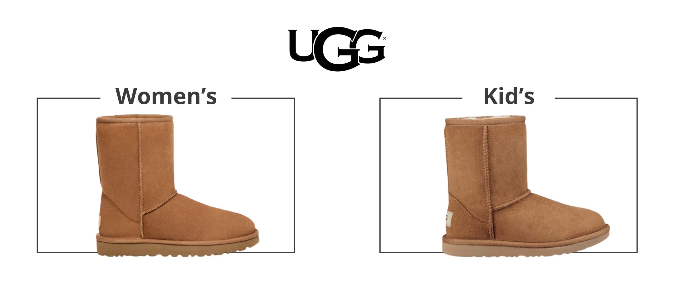 A comparison of a kid's and women's Ugg shoe