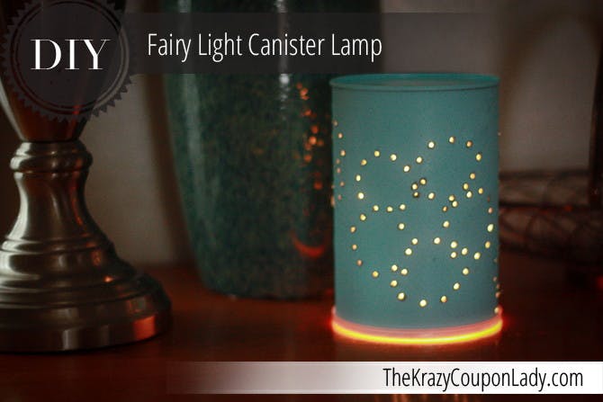 Make This Cute Lamp with an Empty Canister and Fairy Lights!