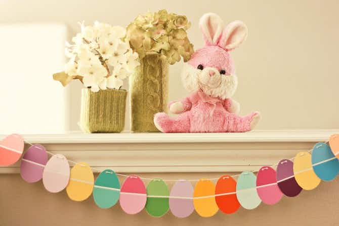 Make an Easter egg garland out of paint chips.