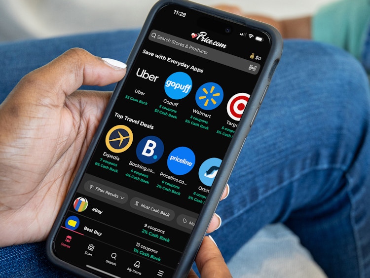 Someone looking at the Price.com app on their phone