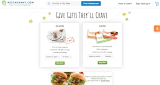 restaurant.com gift card page