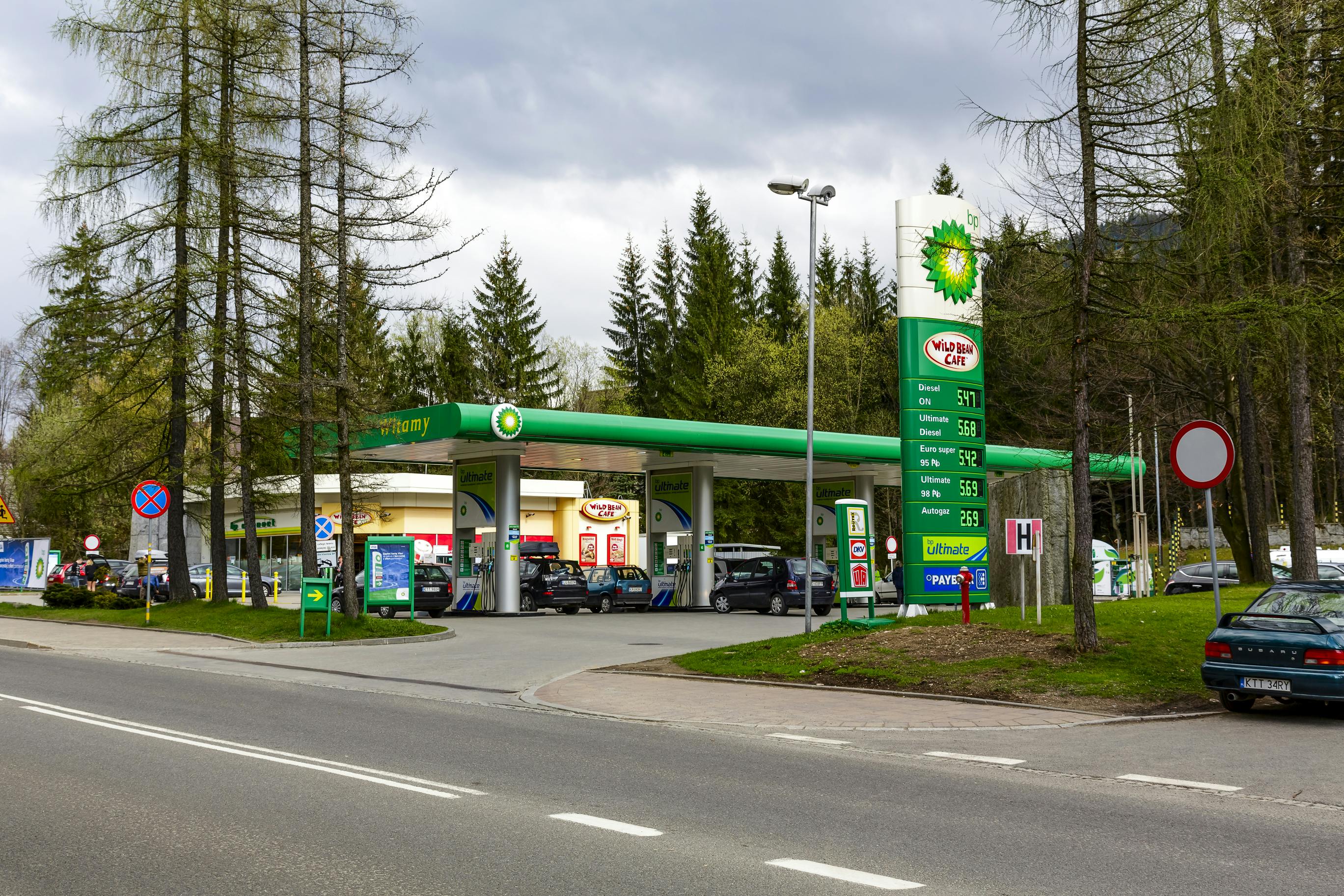 A street view of a BP gas station.