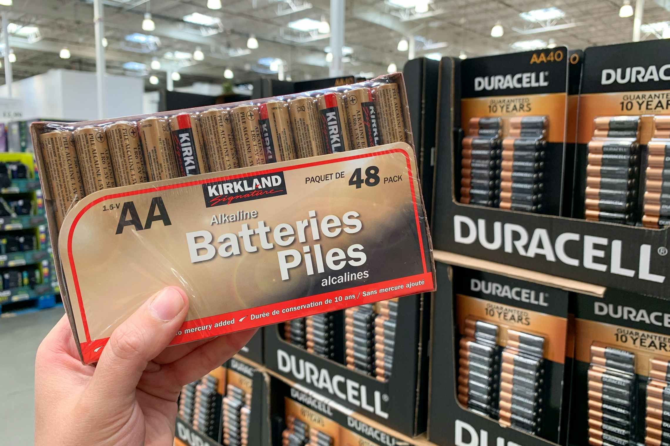 Kirkland and Duracell AA batteries at Costco