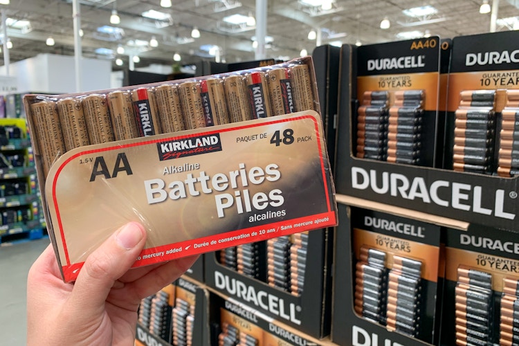 Kirkland and Duracell AA batteries at Costco