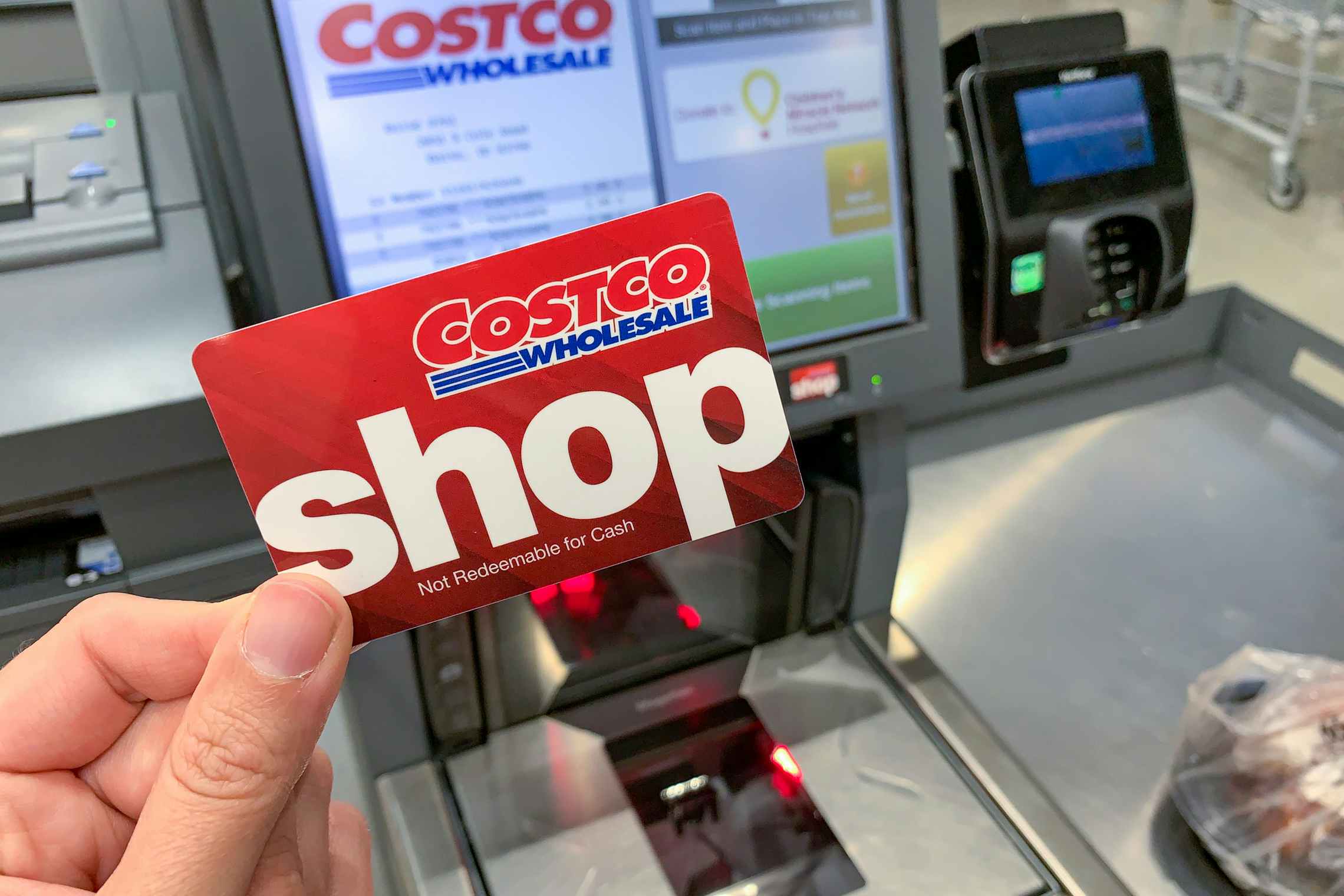 Costco Shop Card at a Costco return self-checkout.