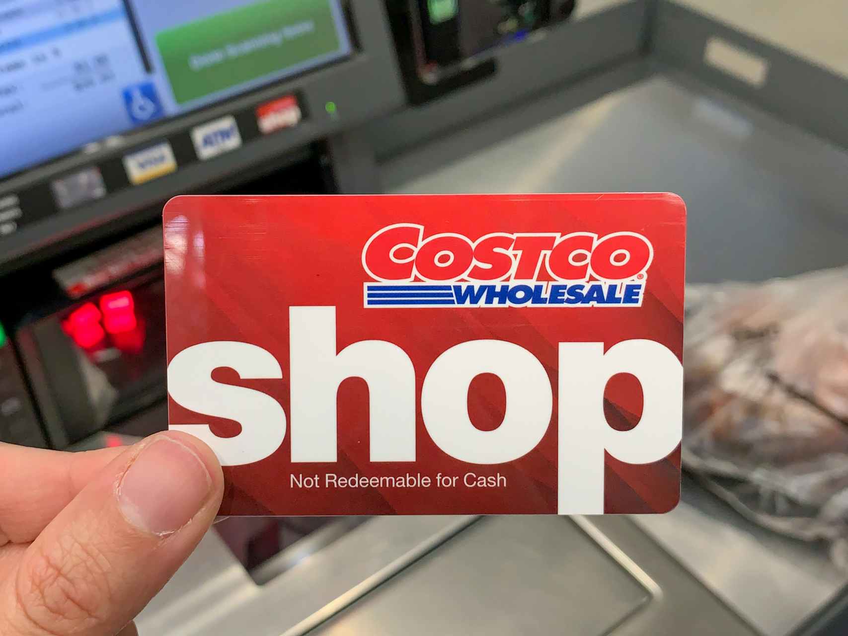 Costco Shop Card at a Costco return self-checkout.
