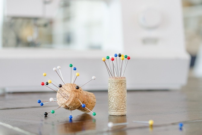 sewing pins in corks
