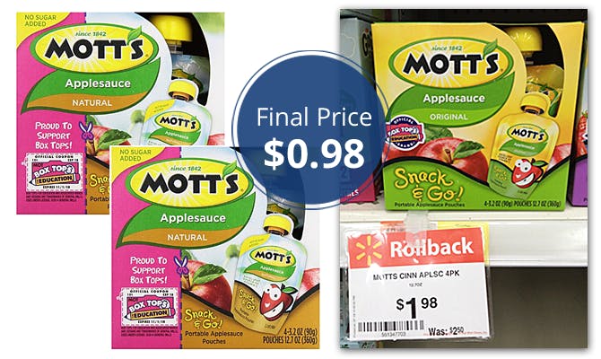 Mott’s Snack & Go Applesauce, Only 0.98 at Walmart! The Krazy Coupon Lady