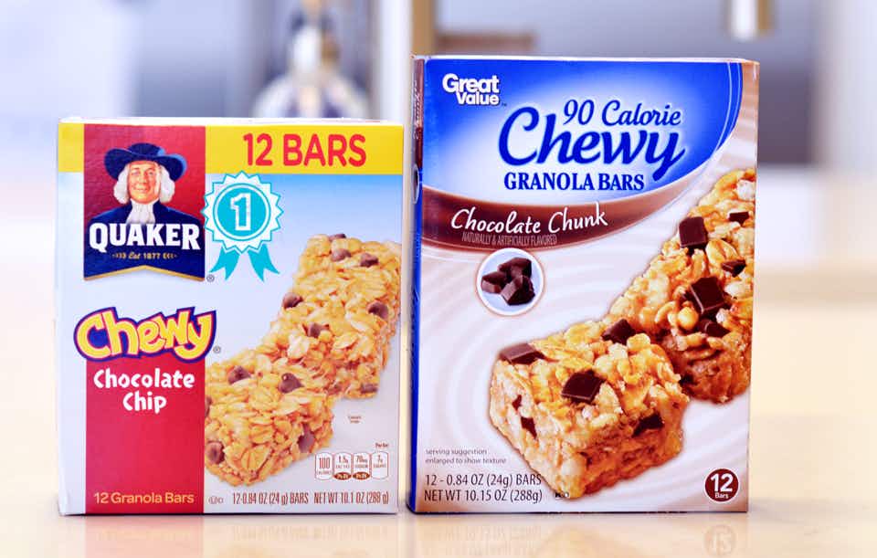 Quaker vs. Great Value granola bars