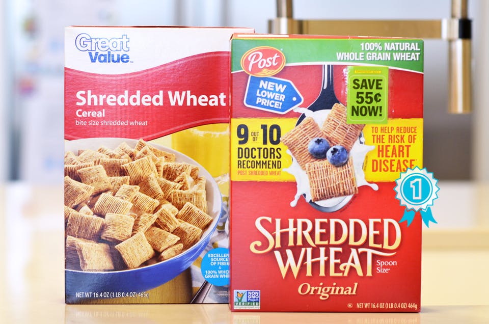 Post vs. Great Value shredded wheat cereal