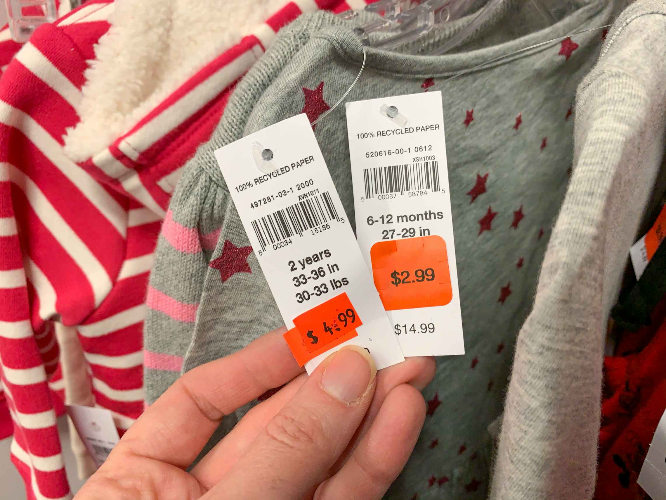 Orange clearance tags on two gap price tags.