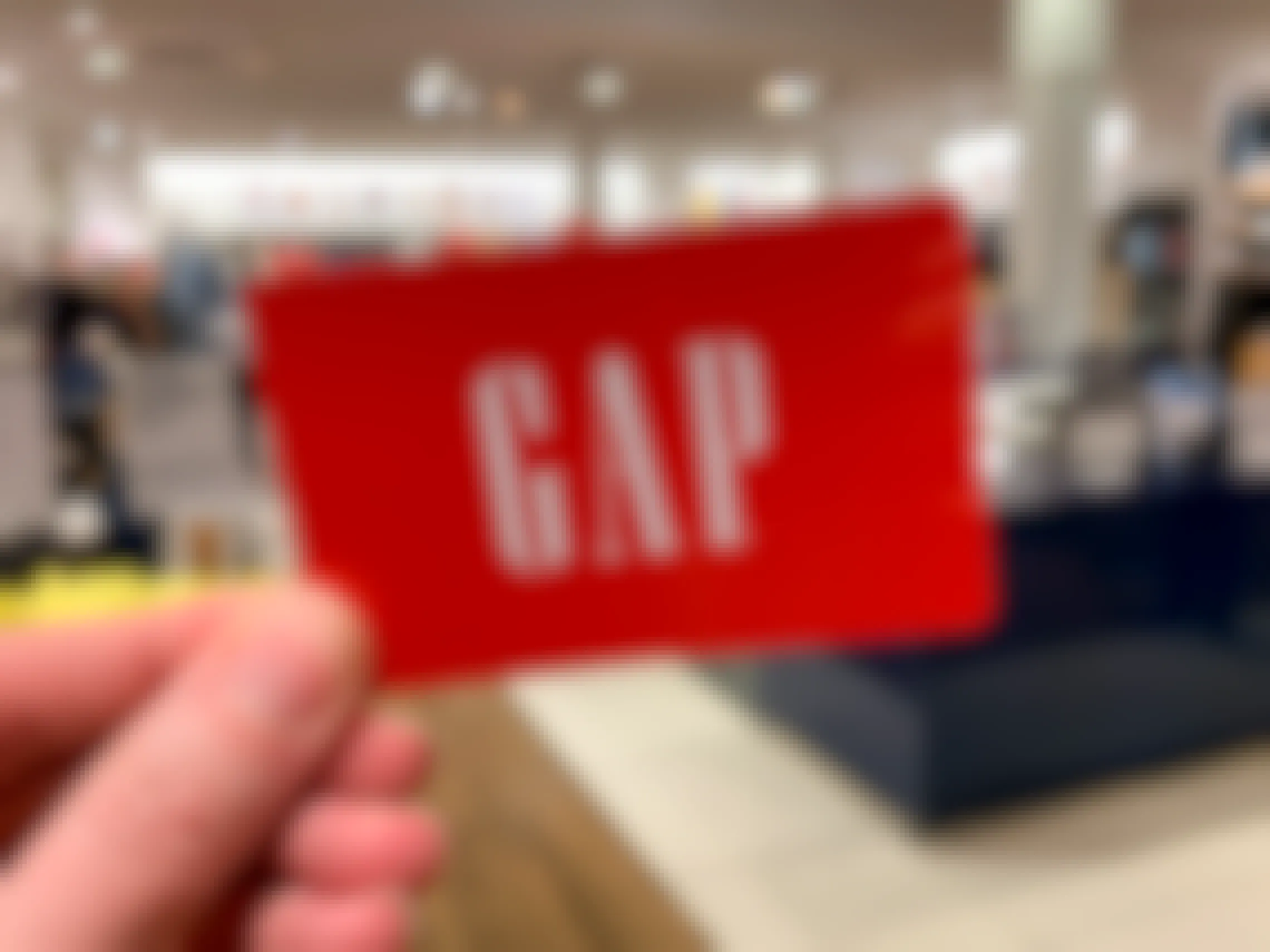 A red gap gift card in store.