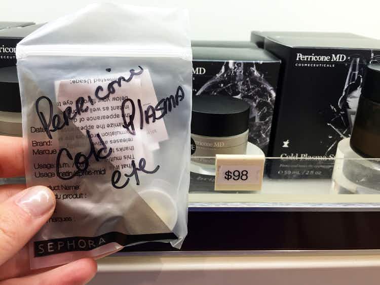 A Perricone MD cold plasma eye cream sample from Sephora