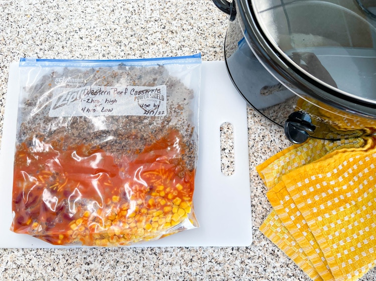 a freezer meal in a ziploc bag