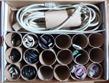 pack cord in empty toilet paper tubes