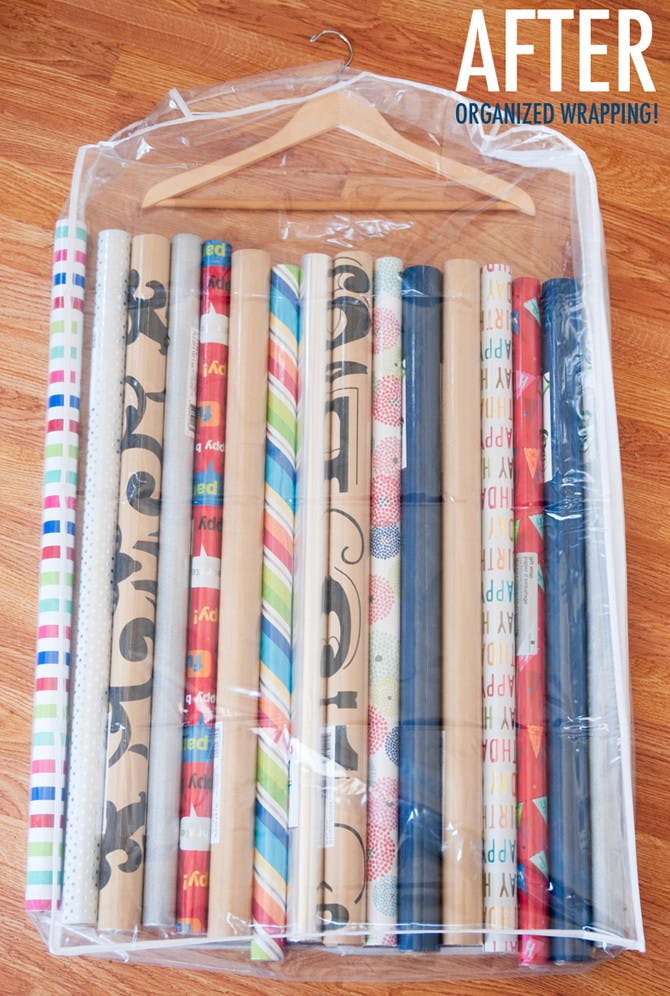 wrapping paper in garment bag