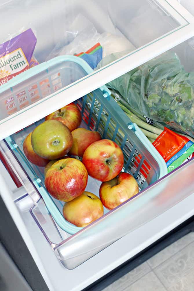 Fridge & Freezer Hack: Get neat, easy access to fruit by placing a basket in your crisper drawer.
