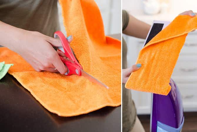 Use a microfiber cloth to make your own Swiffer Pads.