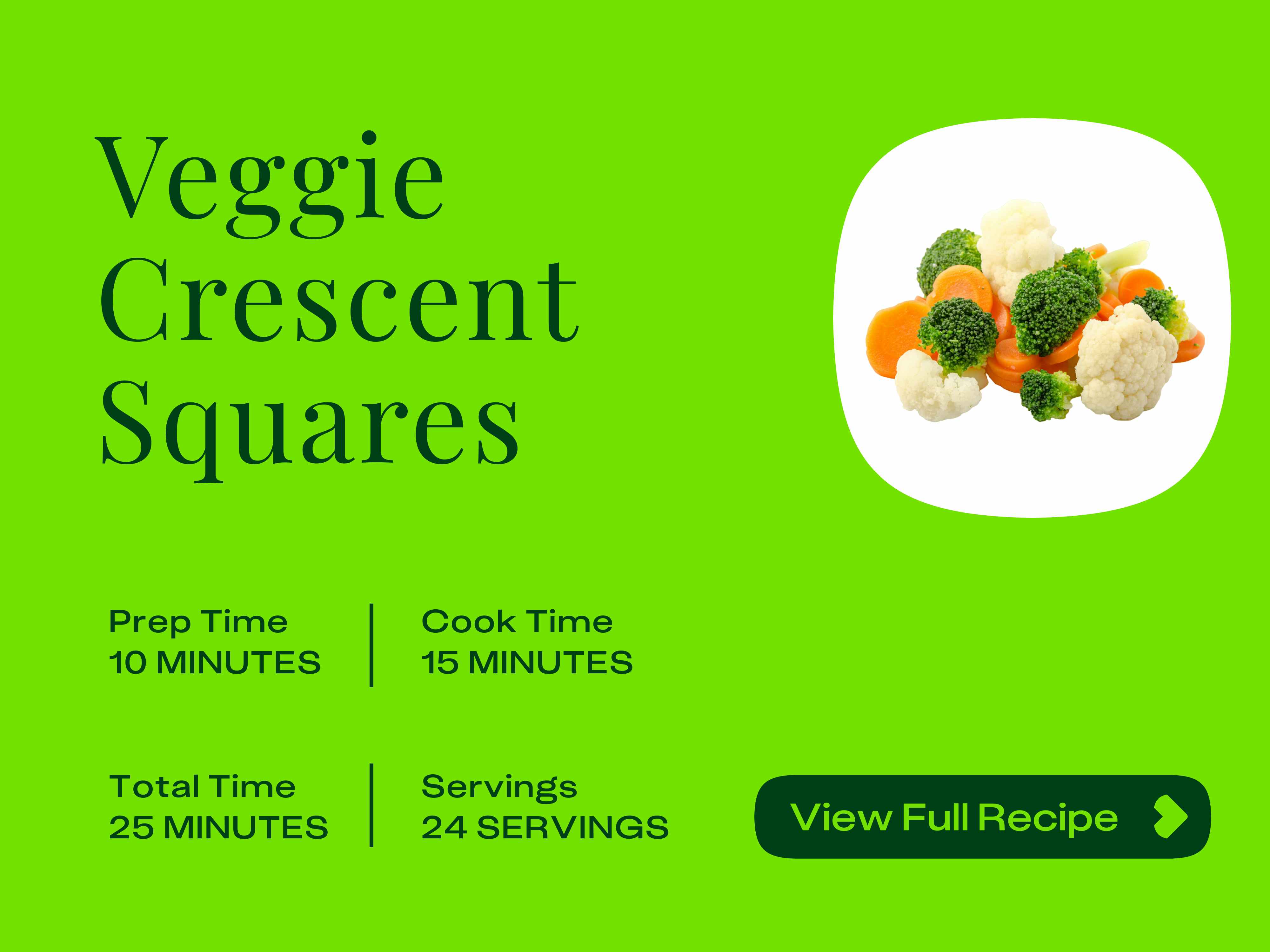 Recipe card for veggie crescent squares