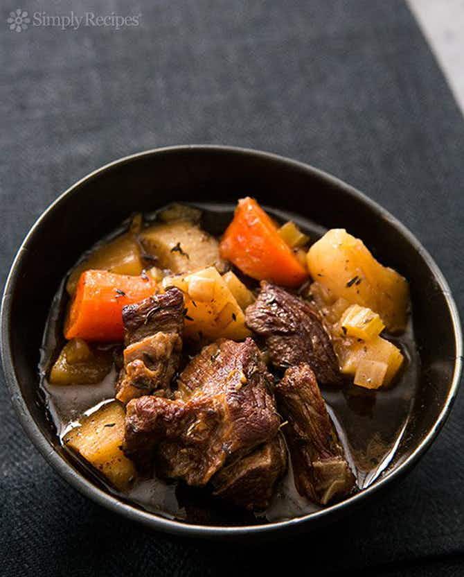 A bowl of beef and vegetable stew