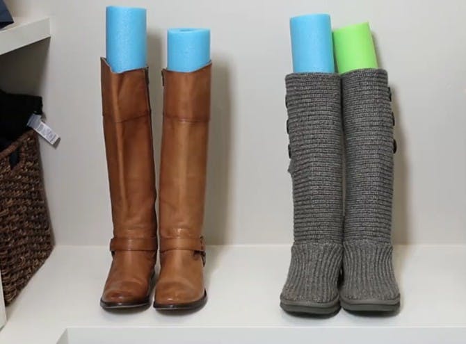 pool noodles in knee high boots