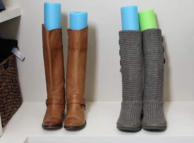 Keep tall boots upright with pool noodles.