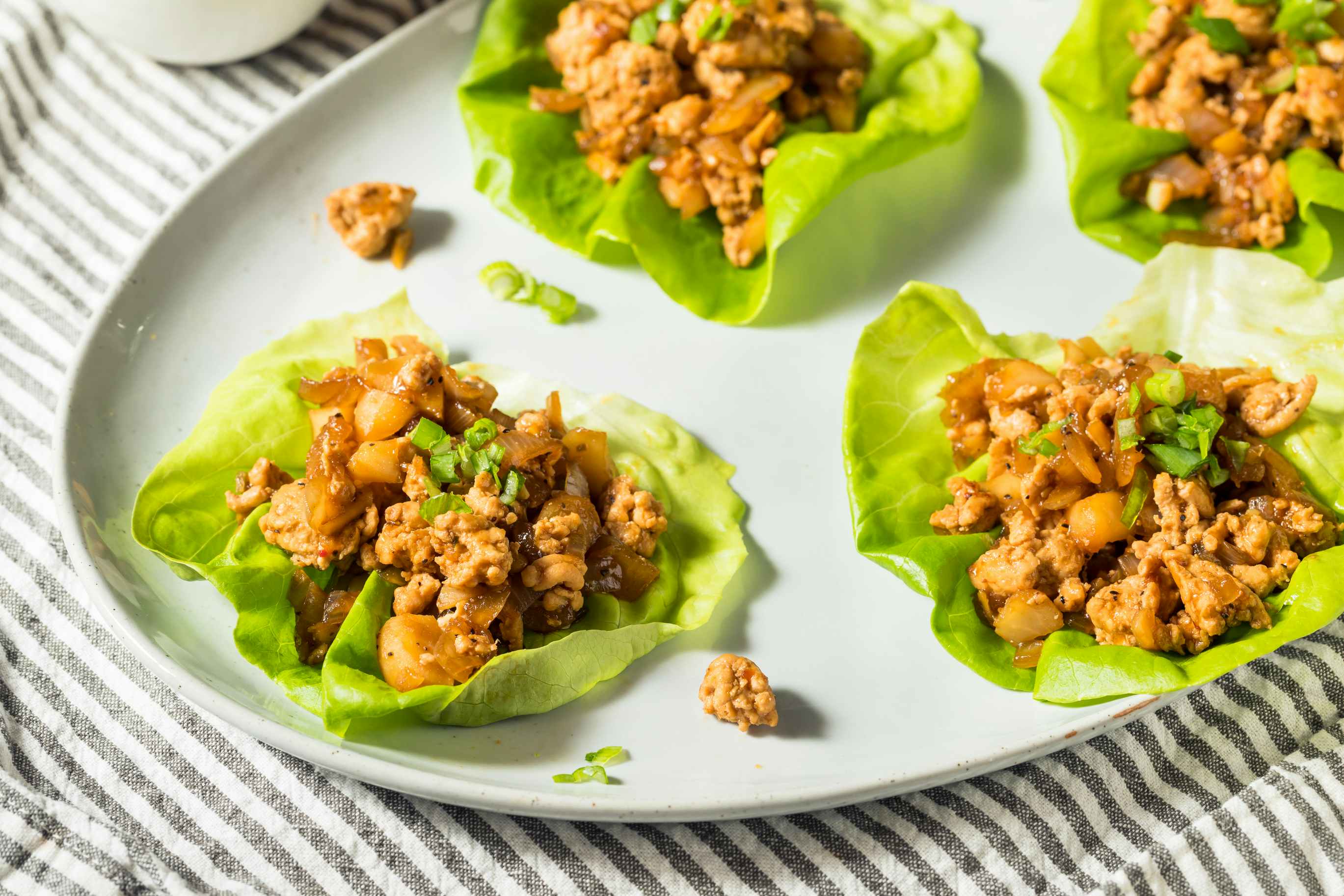 Ground chicken lettuce wraps on a plate