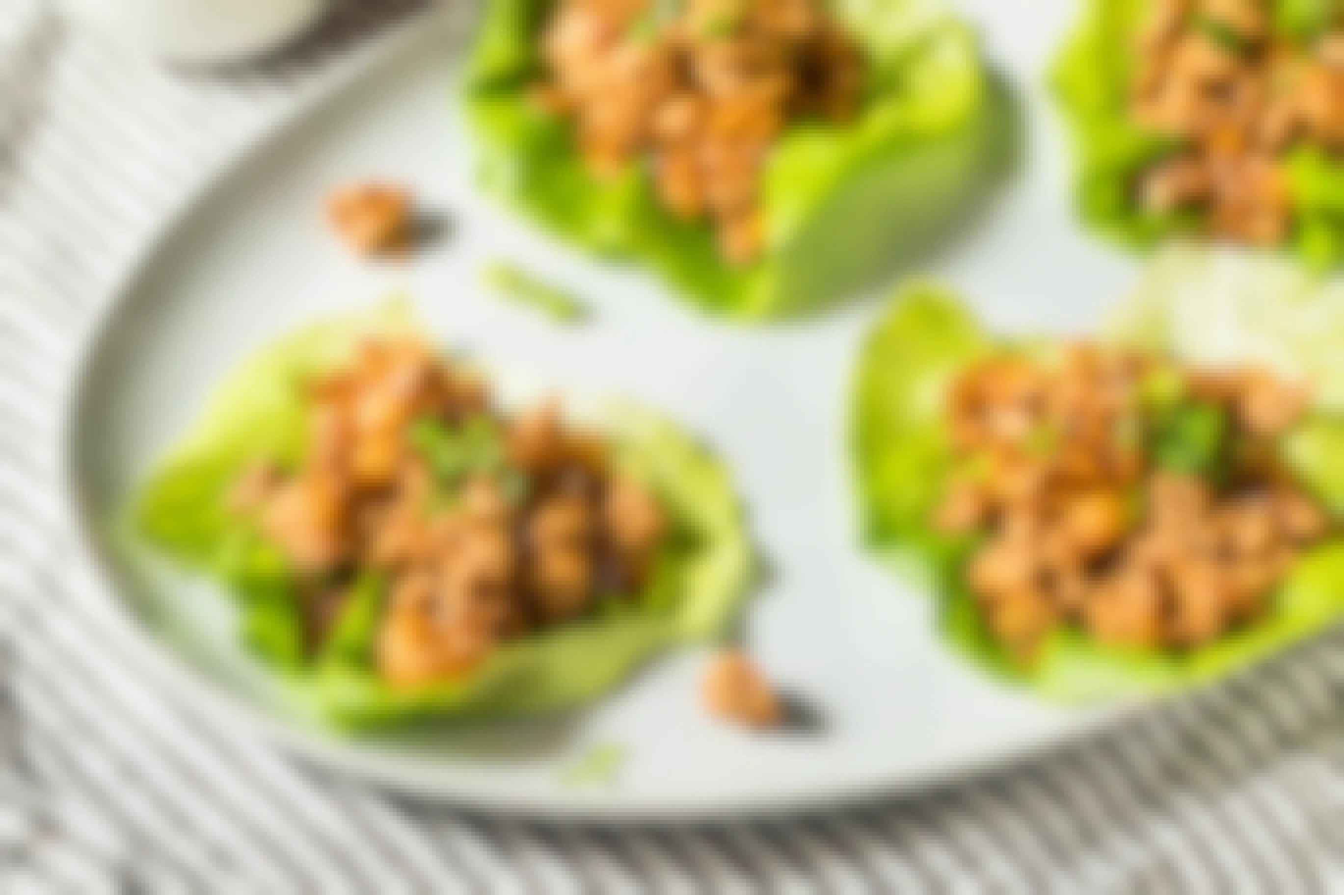 Ground chicken lettuce wraps on a plate