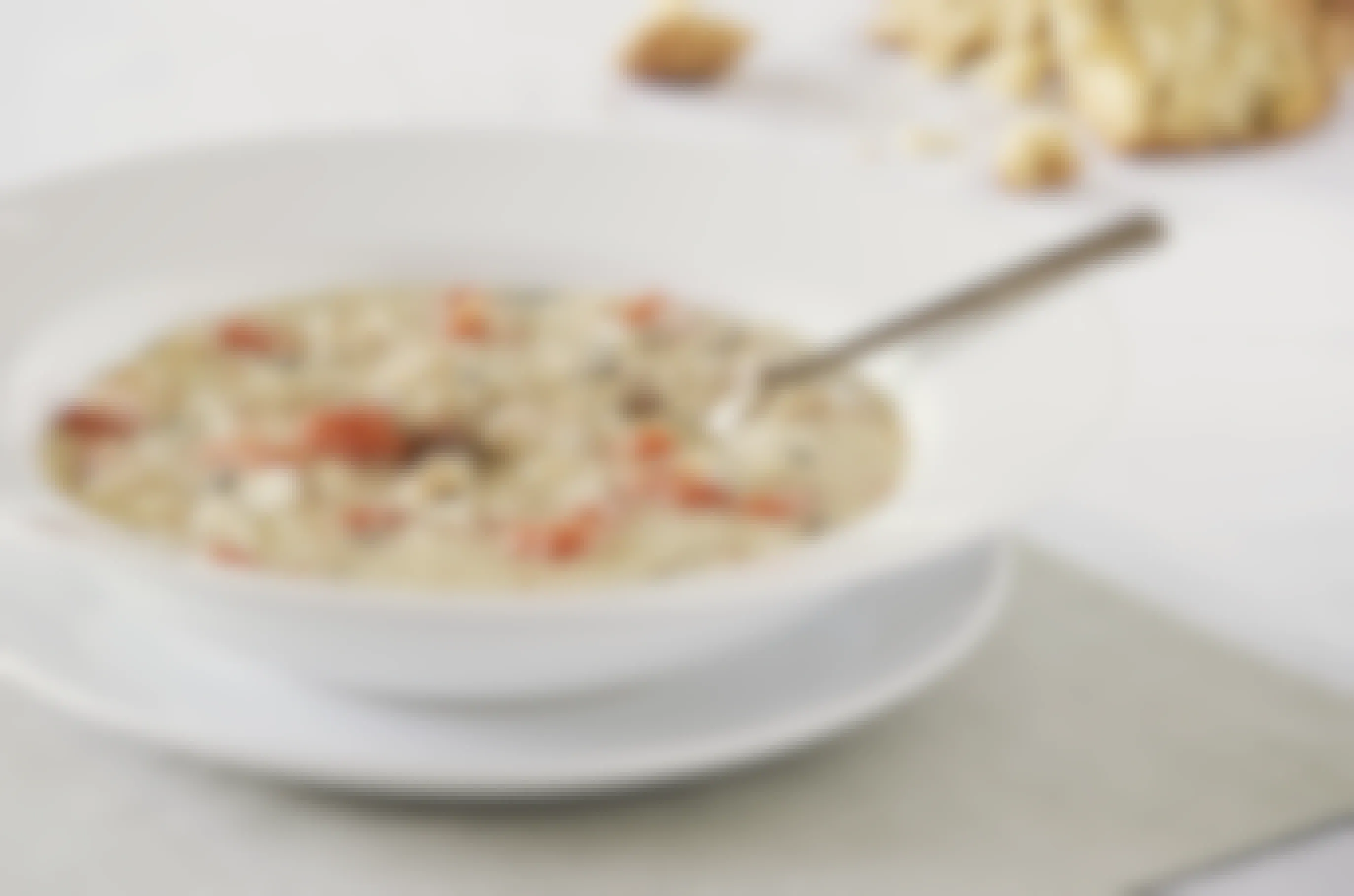 Creamy chicken and wild rice soup in a bowl