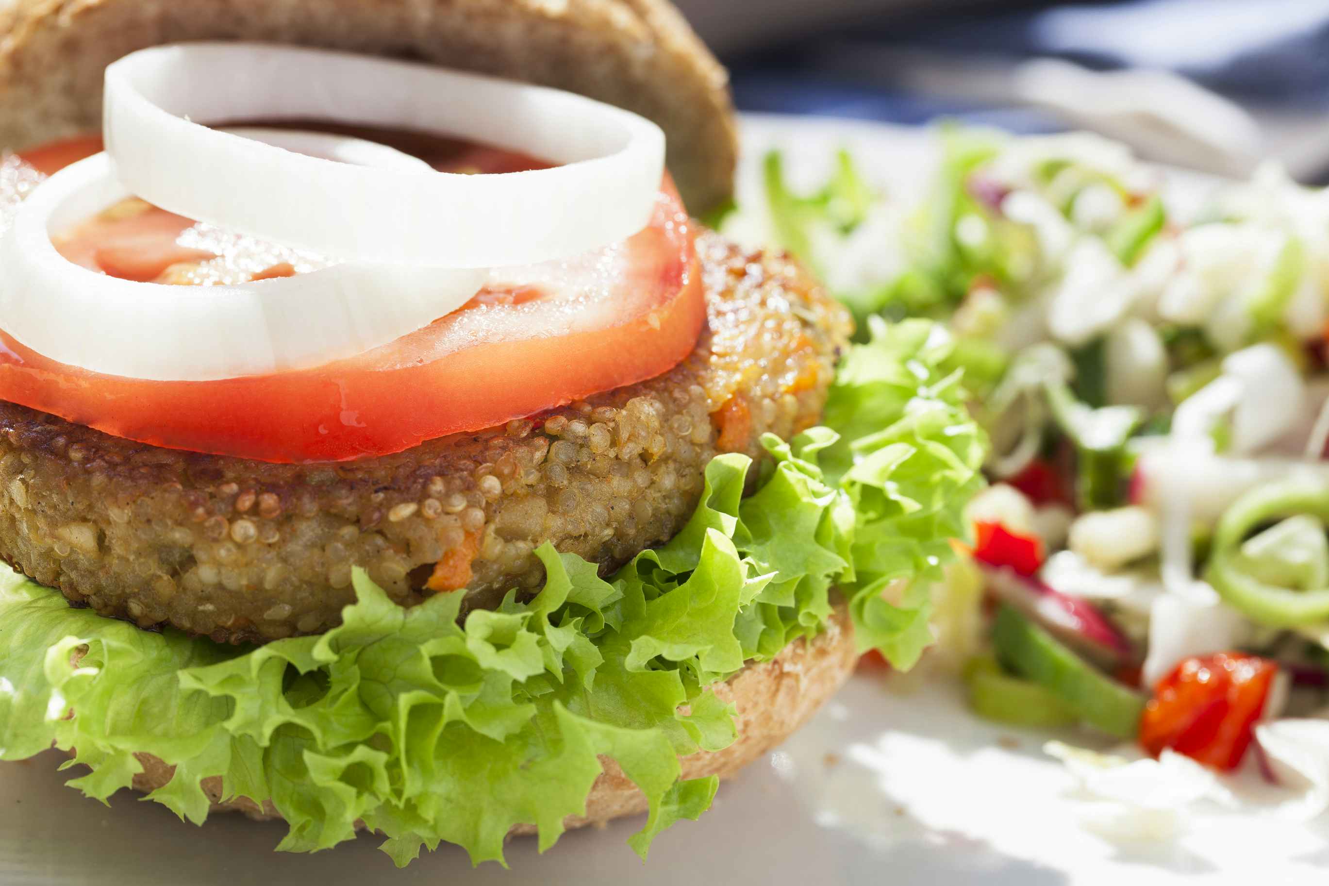A close up on a burger made with quinoa