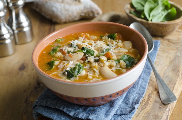 A bowl of barley and bean soup
