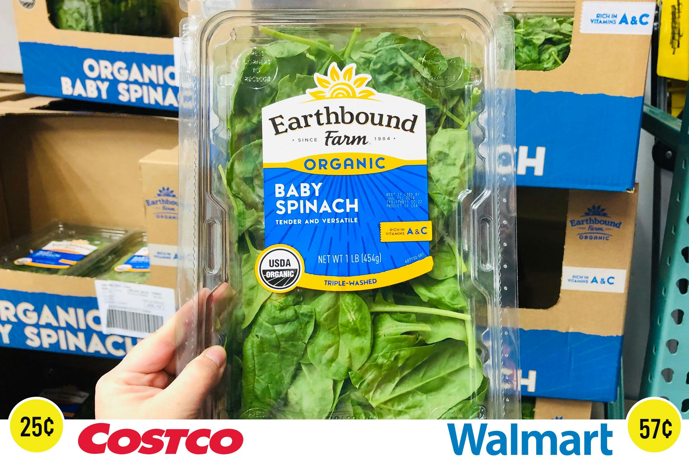 A package of baby spinach at Costco