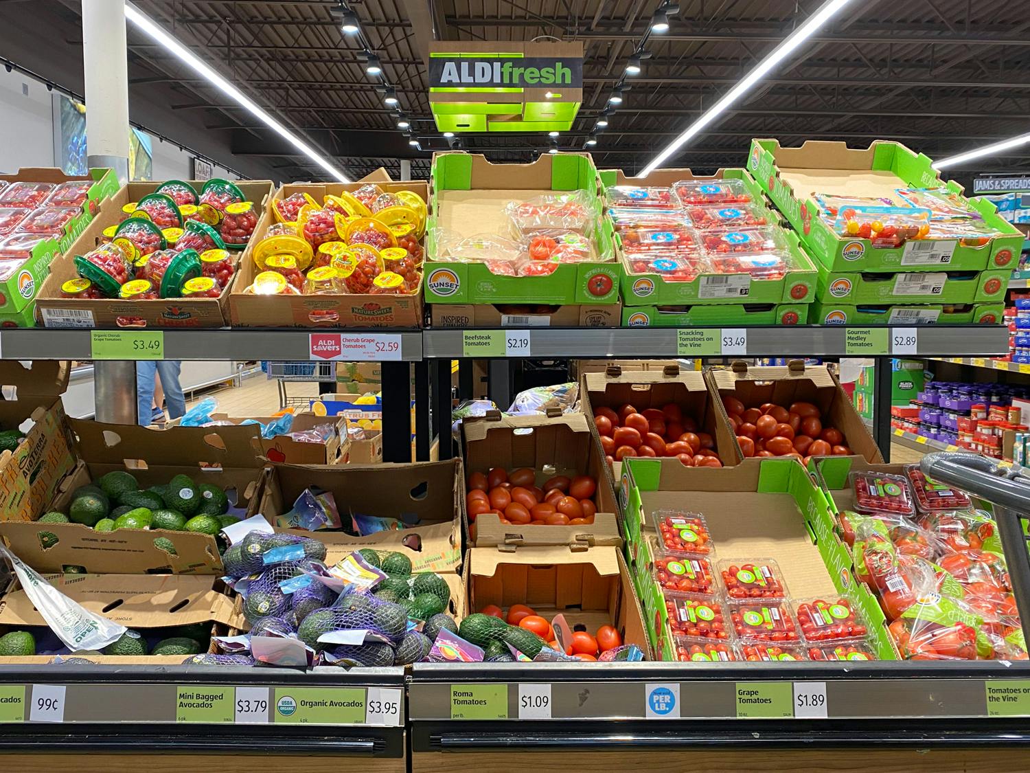 various vegetables in the aldi produce aisle