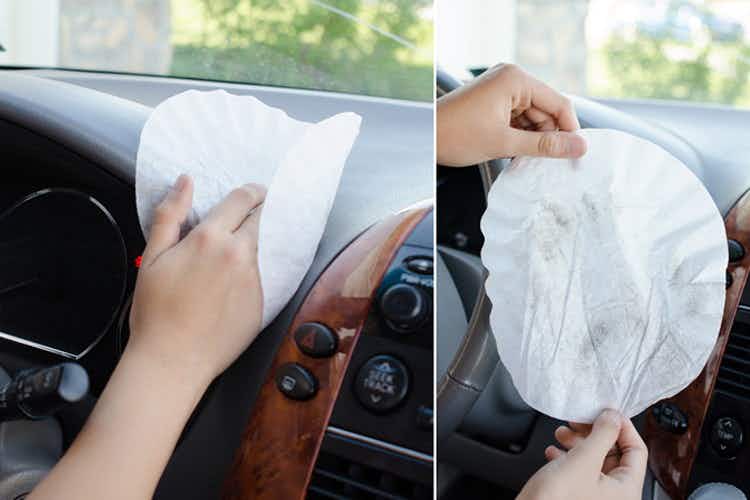 Wipe down the interior of your car with a coffee filter