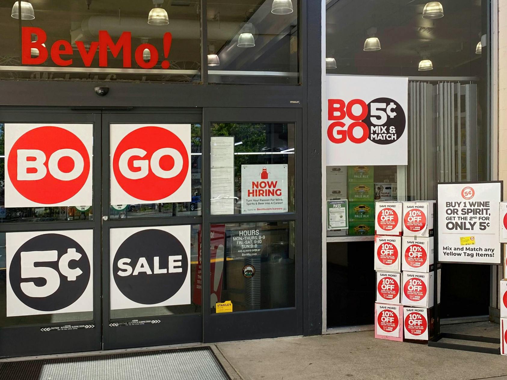 bevmo buy one get one for 5 cents signage in store