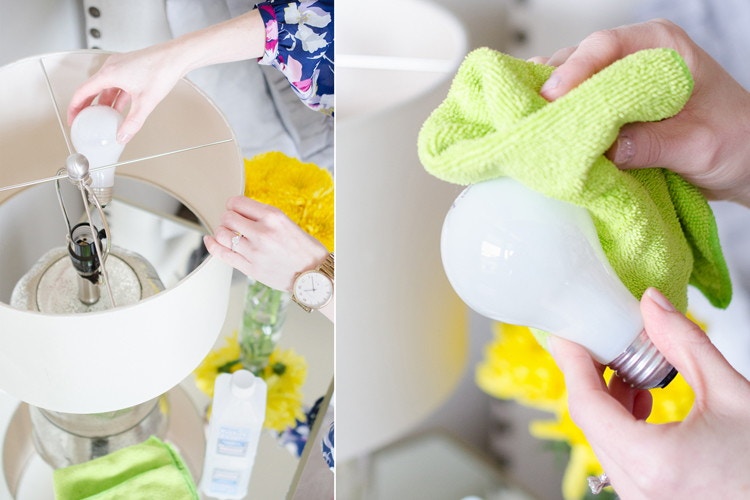Dust lightbulbs with a cloth moistened with rubbing alcohol