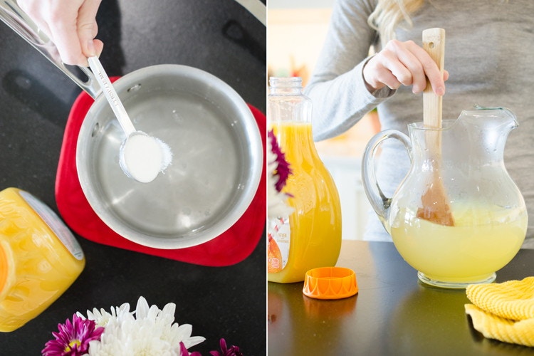 person adding sugar and stirring for homemade pedialyte