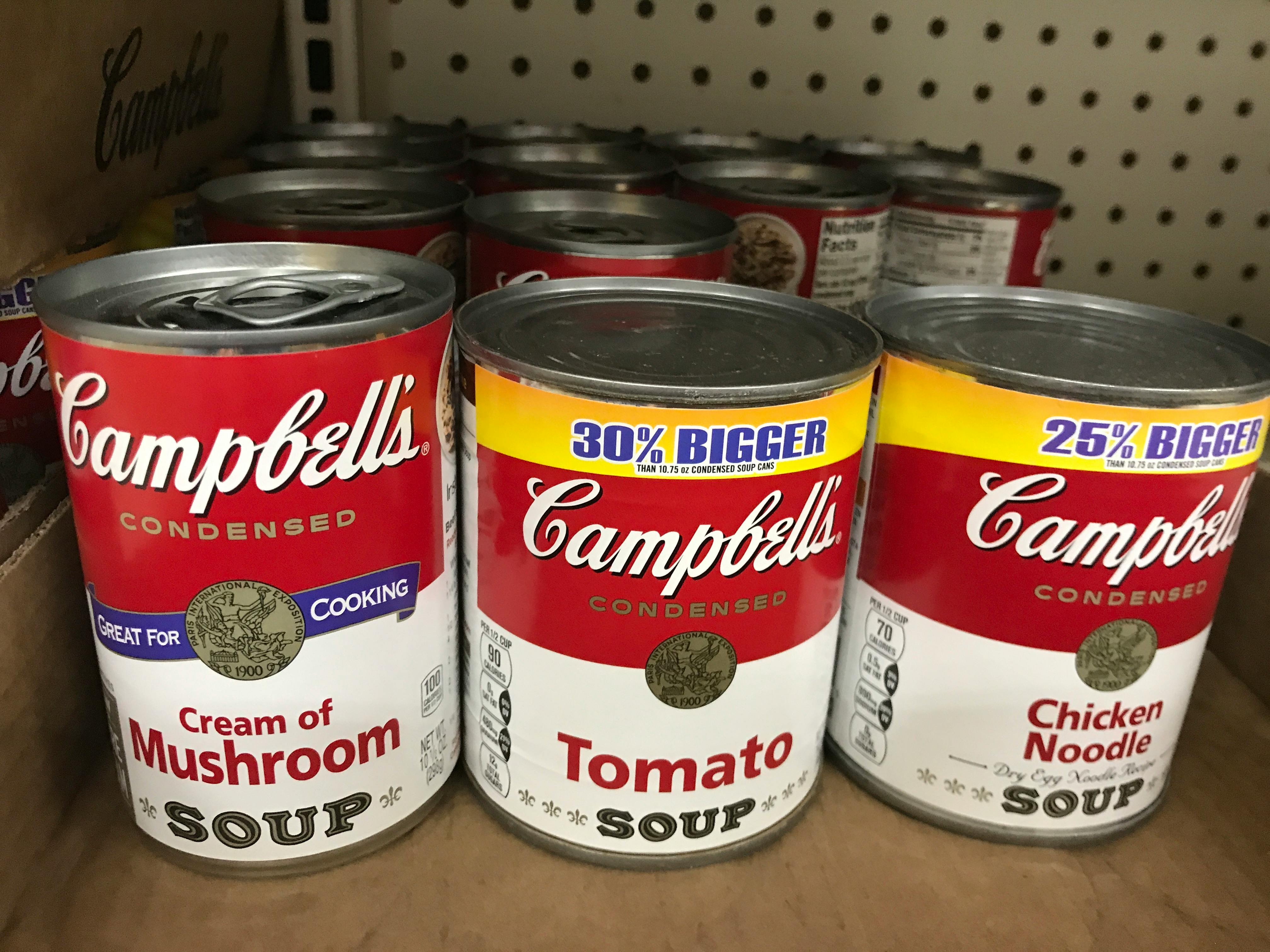 campbells canned soup on dollar tree shelves