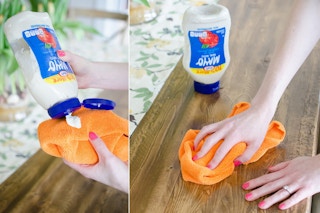 Condition wood surfaces with mayo.