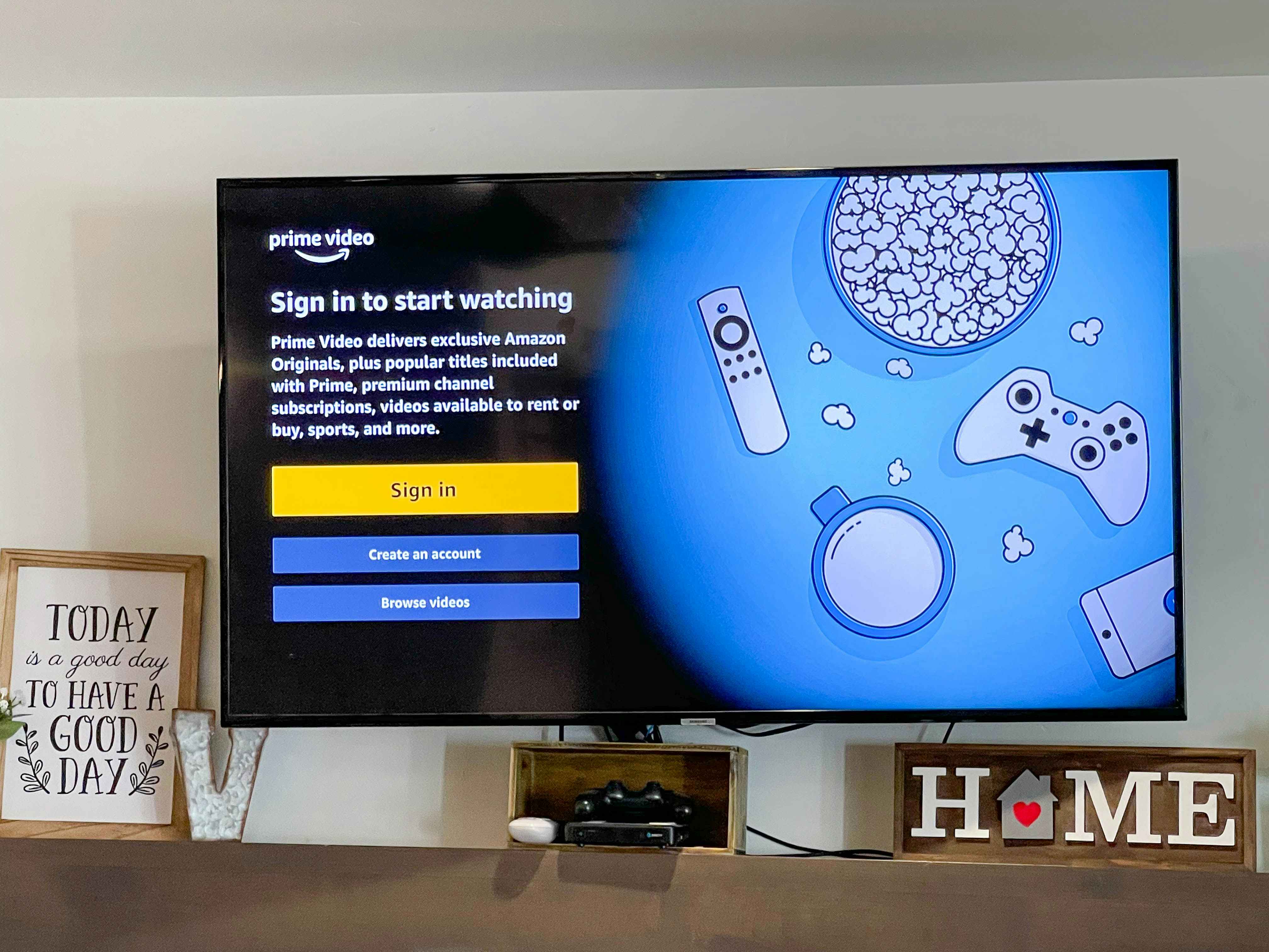 Amazon prime video sign-in screen on a TV.