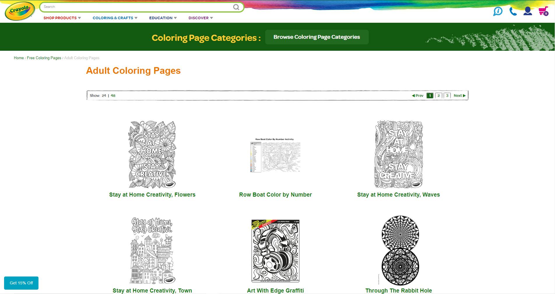 Crayola website adult coloring pages webpage.