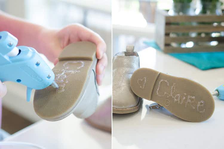 Use hot glue to add grip to the bottom of slippery shoes.