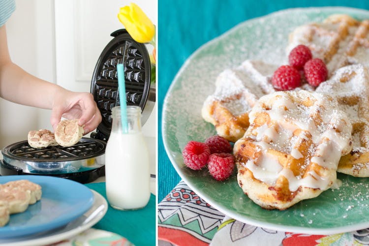 Have fresh cinnamon rolls in 3 minutes when you make them with a waffle iron.