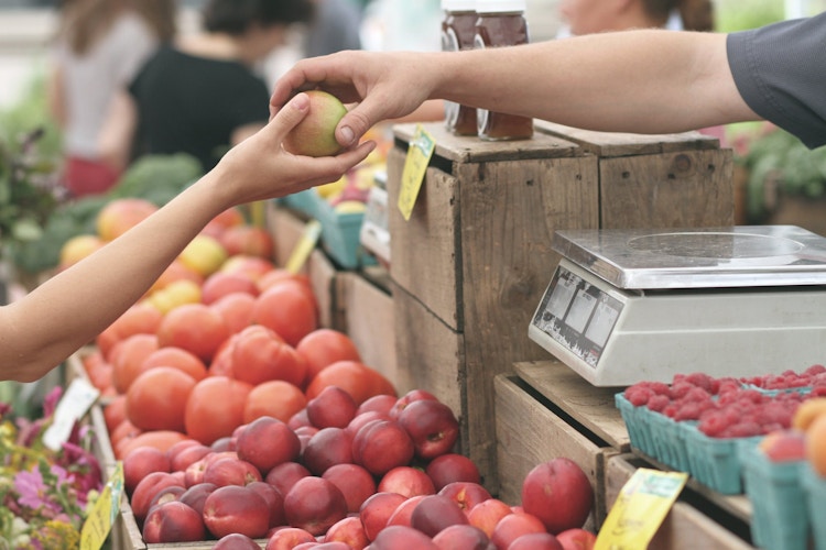someone handing someone an apple