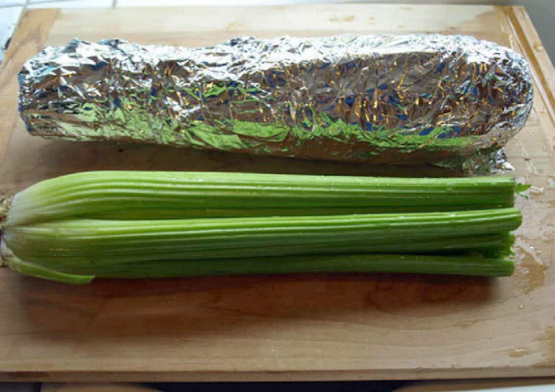 Wrap celery in foil before placing in the fridge—it'll stay crisp for weeks.