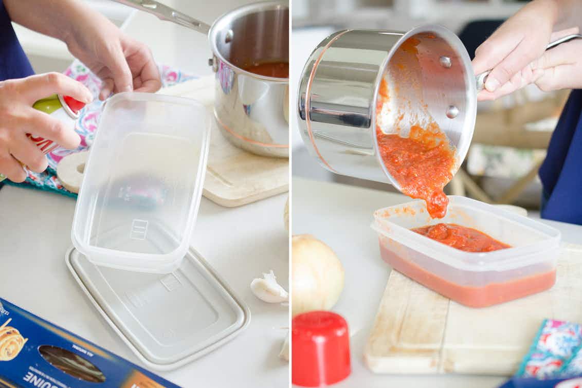 Prevent tupperware stains by spraying containers with cooking spray first.