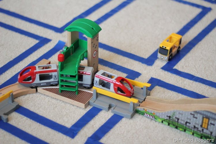 Bring painter's tape and use it to turn the hotel room carpet into matchbox car roads and game boards.